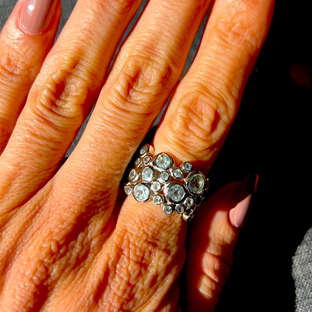 Sterling silver blue topaz bubble ring